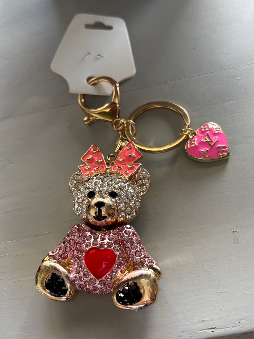 Pink heart LV zipper pull